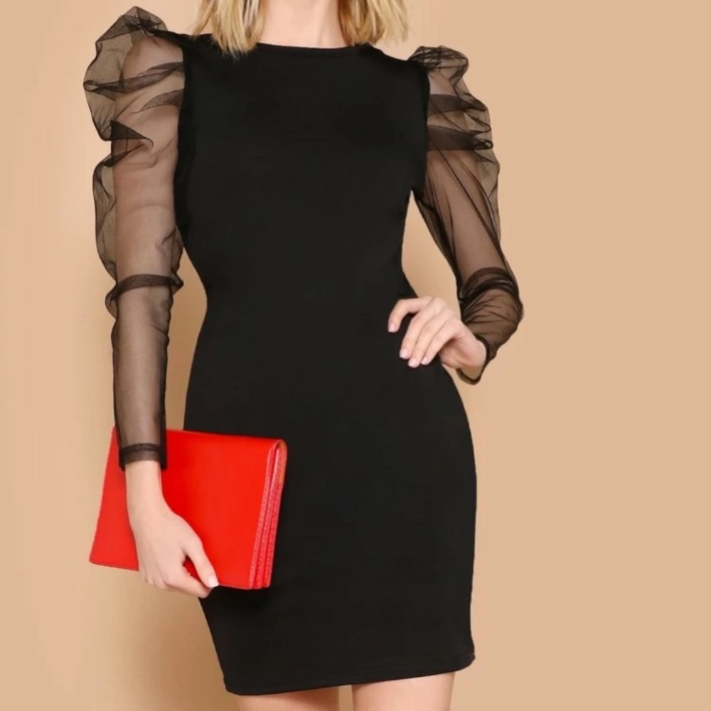 Mommy and me  black dress with puffer sleeves
